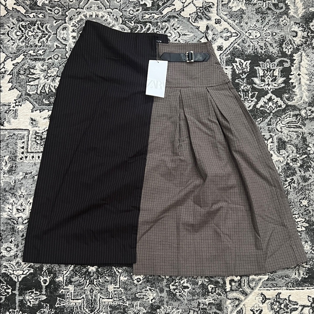 Zara Two-Tone Black and Brown Midi Skirt
